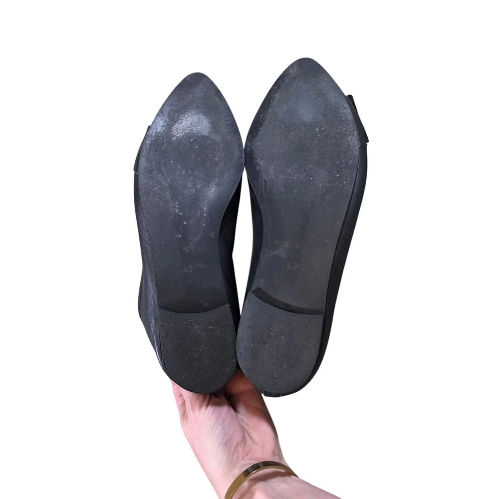 Le Matin Black Leather Pointed Toe Buckle Ballet Flats Made in Italy Womens 9
